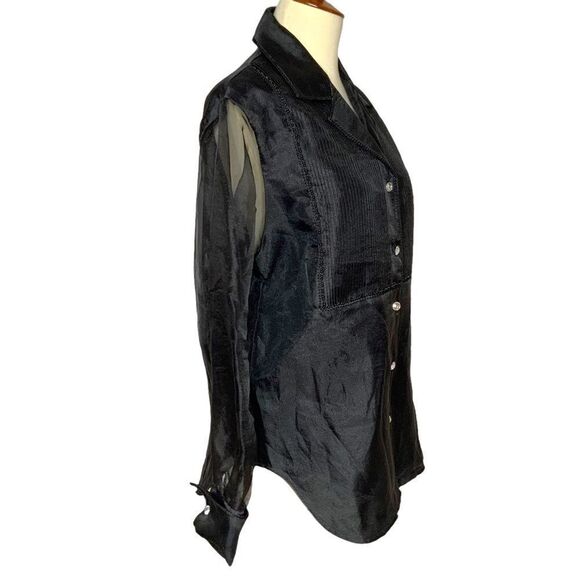 VINTAGE ISHYU black button front blouse size S - Picture 3 of 11